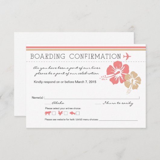 Hisbiscus Blume Boarding Pass UAWG RSVP Karte (Vorne/Hinten)