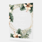 Hisbiscus Monstera Botanical Florals Gold Wedding Acrylschild (Winkel)