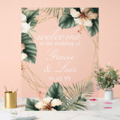 Hisbiscus Monstera Botanical Florals Gold Wedding Acrylschild (Hochzeit)