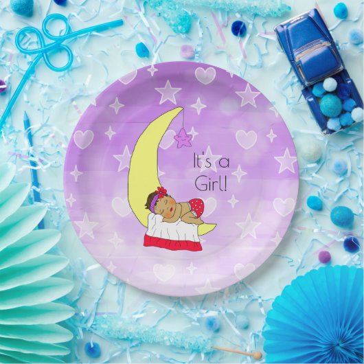 Hispanic Baby Girl Schlafen auf Moon Baby Dusche Pappteller (Party)