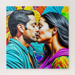 Hispanic Couple Kissing in Liebe Puzzle
