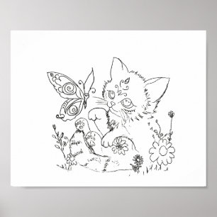 Hispanic Folk Art Kitten Farbseite Poster