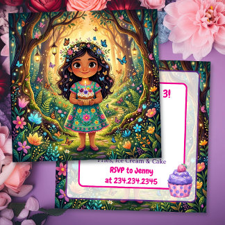 Hispanic Girl Schmetterlinge & Cupcake Geburtstags Einladung