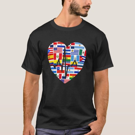 Hispanic Heritage Monat Alle Länder Herz T-Shirt (Vorderseite)