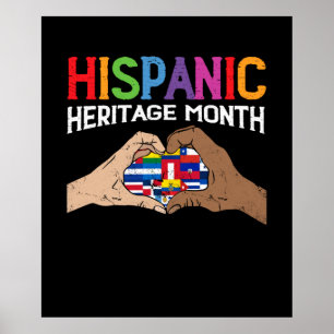 Hispanic Heritage Month Hands Herzflags Poster