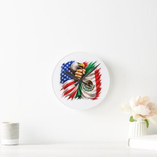 Hispanic Heritage Month USA Mexiko-Flagge Runde Wanduhr