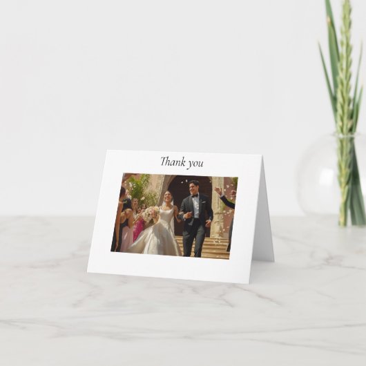 Hispanic Pärchen Blätter Kirche nach der Hochzeit Dankeskarte (Vorderseite)