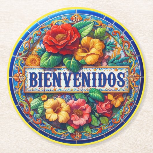 Hispanic Südwest WELCOME Runder Pappuntersetzer (Vorderseite)