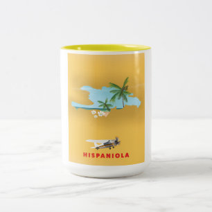 Hispaniola Karte illustriert drucken. Zweifarbige Tasse