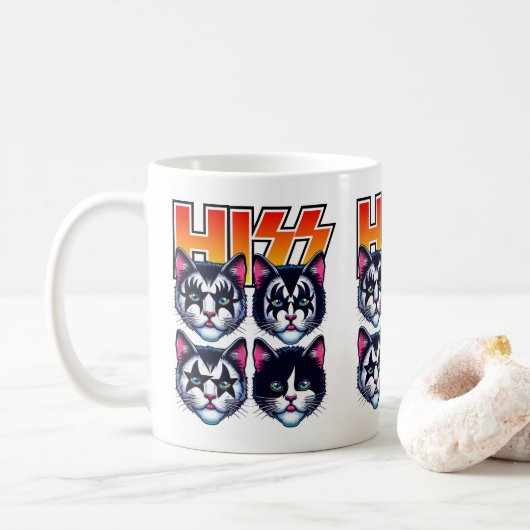HISS Funny Cat Band Parody Cat Lovers & Pet Besitz Kaffeetasse (Mit Donut)