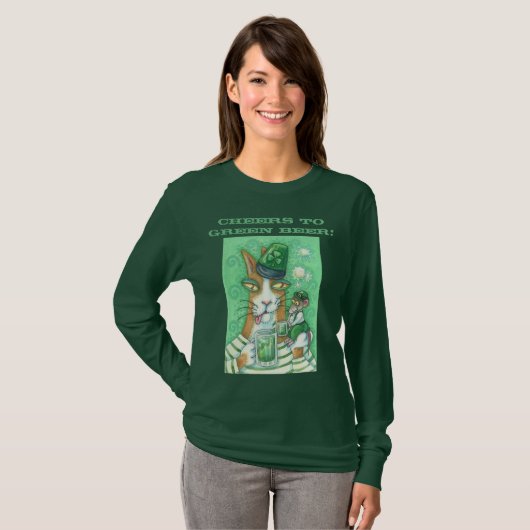 Hiss N Fitz Cat GREEN BIER LONG SLEEVE T SHIRT (Vorne ganz)