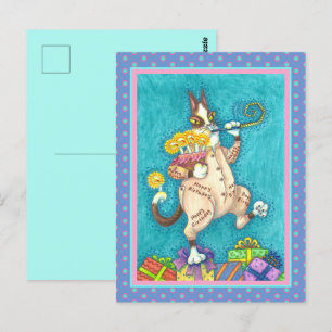 HISS N' FITZ CAT IM GEBURTSTAG ANZUG, CAKE & CANDL POSTKARTE