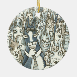 Hiss N' Fitz CAT PARTY CHRISTMAS ORNANATIONALE Run Keramikornament