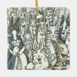 Hiss N' Fitz CAT PARTY CHRISTMAS ORNATIONAL Square Keramikornament