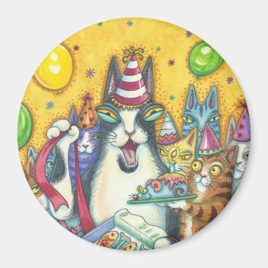 Hiss N' Fitz Cats BIRTHDAY MAGNET Runde *Anpassen (Vorne)