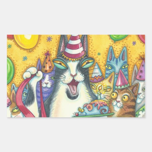 Hiss N' Fitz Cats BIRTHDAY STICKERS Rectangle (Vorderseite)