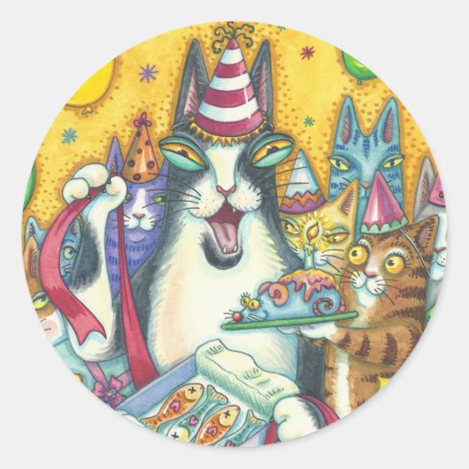 Hiss N' Fitz Cats BIRTHDAY STICKERS Runde (Vorderseite)