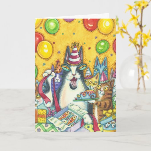 Hiss N' Fitz Cats HAPPY BIRTHDAY CARD Large Karte (Gelbe Blume)