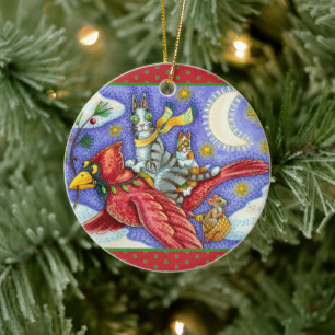 HISS N' FITZ FUNNY CATS, GIANT CHRISTMAS KARDINAL KERAMIK ORNAMENT