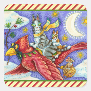 HISS N' FITZ FUNNY CATS, GIANT CHRISTMAS KARDINAL QUADRATISCHER AUFKLEBER