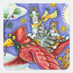 HISS N' FITZ FUNNY CATS, GIANT CHRISTMAS KARDINAL QUADRATISCHER AUFKLEBER