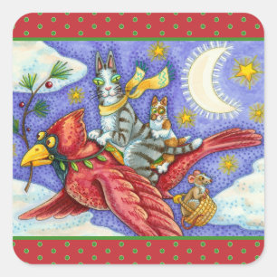 HISS N' FITZ FUNNY CATS, GIANT CHRISTMAS KARDINAL QUADRATISCHER AUFKLEBER