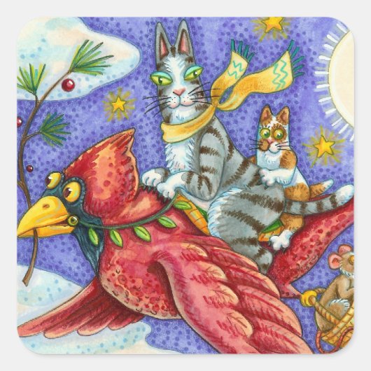 HISS N' FITZ FUNNY CATS, GIANT CHRISTMAS KARDINAL QUADRATISCHER AUFKLEBER (Vorderseite)