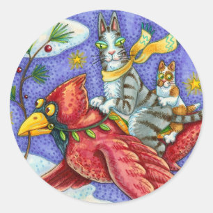 HISS N' FITZ FUNNY CATS, GIANT CHRISTMAS KARDINAL RUNDER AUFKLEBER