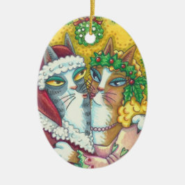 HISS N' FITZ KISSING CATS, SANTA CLAWS ORNANAMENT KERAMIK ORNAMENT