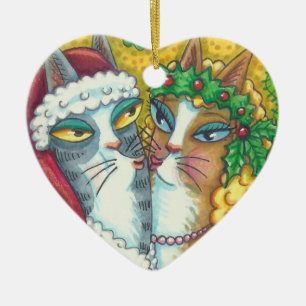 HISS N' FITZ KISSING CATS, SANTA CLAWS ORNANAMENT KERAMIK ORNAMENT