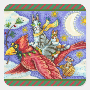HISS N' FITZ LUSTIGE KATZEN, RIESIGE WEIHNACHTSKAR QUADRATISCHER AUFKLEBER