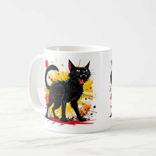 Hissing Defensive Black Cat Kaffeetasse (Vorderseite Links)