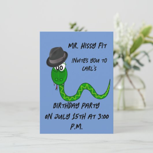 Hissy Fit Snake Birthday Einladung (Stehend Vorderseite)