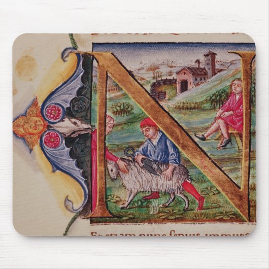 Historiated Initiale "N" Schafe darstellend Mousepad (Vorne)