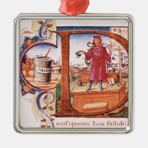 Historiated zeichnen "D ab", das einen Apotheker Ornament Aus Metall