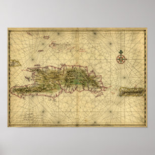 Historic 1639 Map of Hispaniola - Joan Vinckeboons Poster