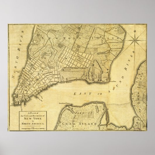 Historic American Map of New York City in 1776 Poster (Vorne)