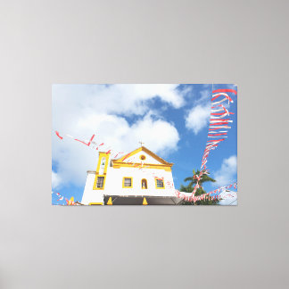 Historic Colonial Church with Festive Banners in S Leinwanddruck