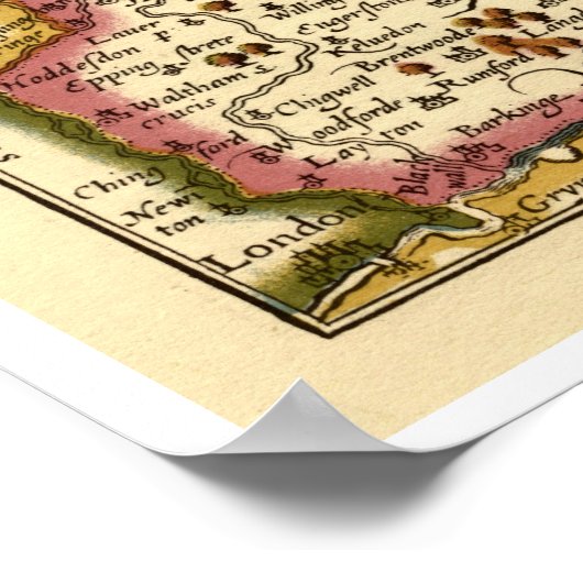 Historic Essex Landkreis Map, England Poster (Ecke)