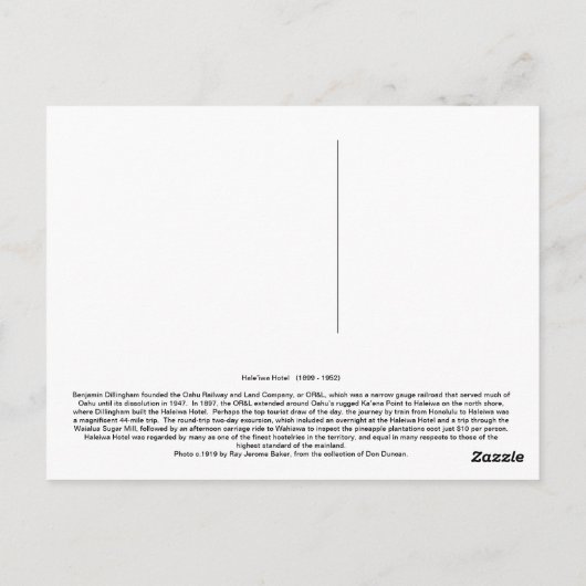 Historic Haleiwa Hotel Postcard, Oahu, Hawaii Postkarte (Rückseite)