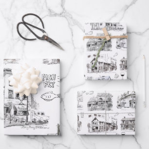 Historische Bierkneipen von Buffalo NY Pen & Ink W Geschenkpapier Set