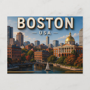 Historische Boston-Reiseerinnerungen teilen Postkarte