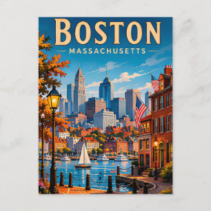 Historische Bostoner Uferpromenade und Skyline Postkarte