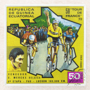 Historische Briefmarke der Radfahrer aus Äquatoria Glasuntersetzer