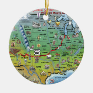 Historische Cartoon-Karte des Weg-66 Keramikornament