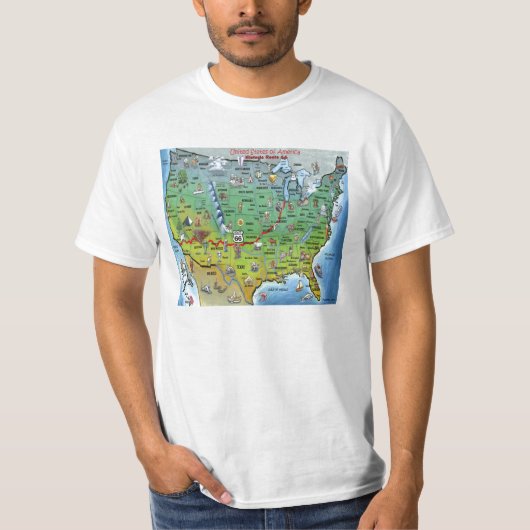 Historische Cartoon-Karte des Weg-66 T-Shirt (Vorderseite)