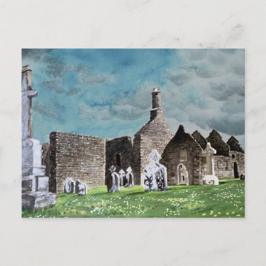 Historische Clonmacnoise Celtic Friedhof Scene Postkarte (Vorderseite)