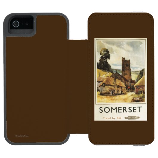Historische Dorf-Szenen-britisches Bahnplakat Incipio iPhone Geldbeutel-Hülle (Folio Geöffnet)