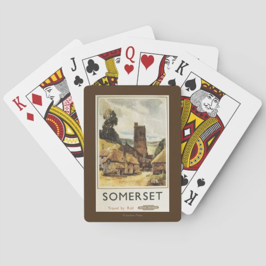 Historische Dorf-Szenen-britisches Bahnplakat Spielkarten (Rückseite)