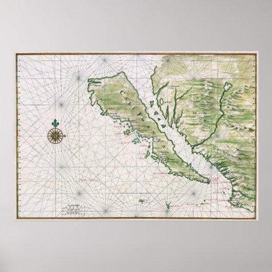 Historische Karte Kaliforniens als Insel Poster (Vorne)